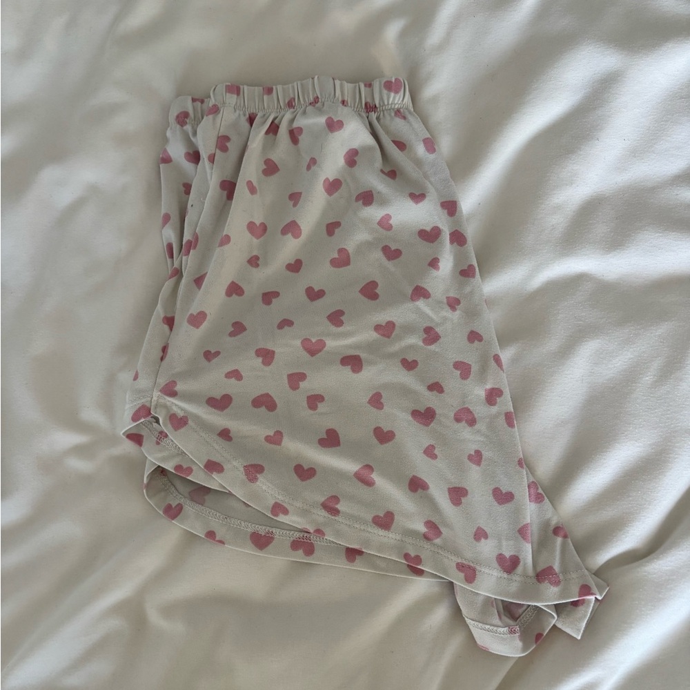 Bluenotes White Shorts with Pink Heart Pattern